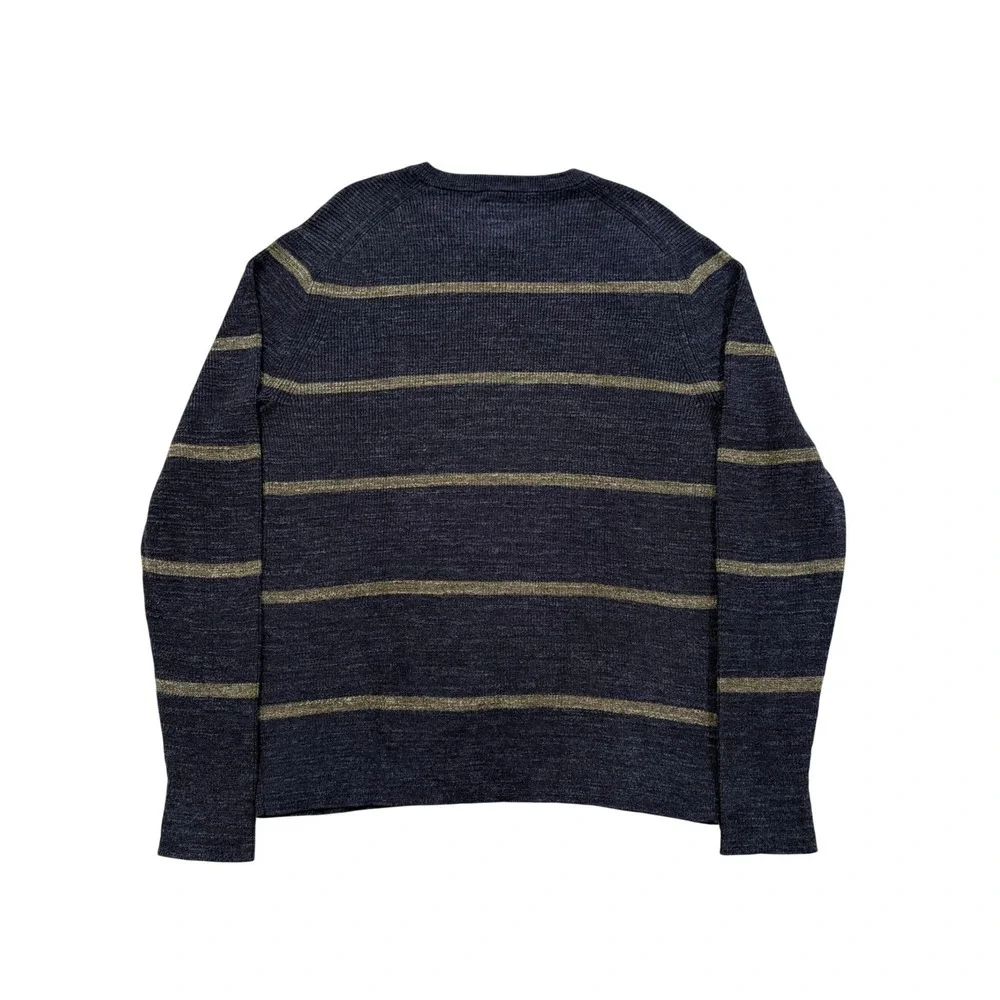 Grayers Ardsley Stripe V-Neck Sweater Mens Large Navy Grey Preppy Long Sleeve